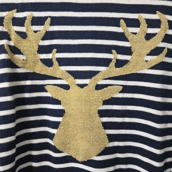 Crown & Ivy navy striped cotton holiday sweater with deer‎ XL - Picture 2 of 6